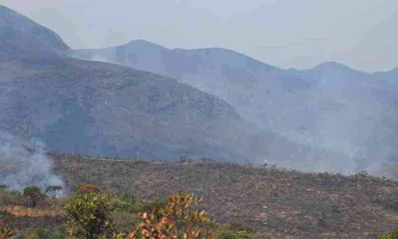 Incndio consumiu mais de 4.500 hectares da vegetao da Serra da Moeda nesta semana(foto: Alexandre Guzanshe/EM/D.A. Press)