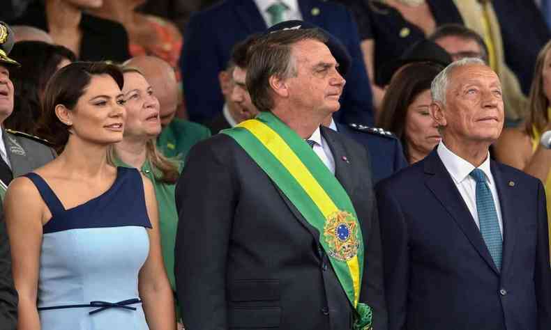 Presidente Jair Bolsonaro, primeira-dama Michelle e presidente de Portugal, Marcelo Rebelo de Sousa