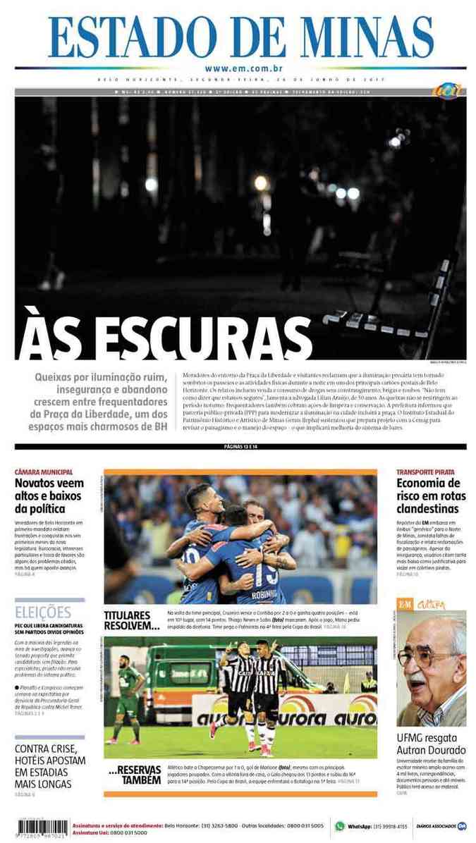 Confira a Capa do Jornal Estado de Minas do dia 26/06/2017