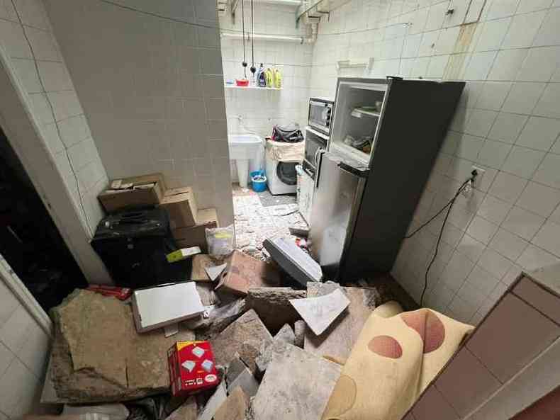 exploso derruba parede e teto de cozinha de apartamento