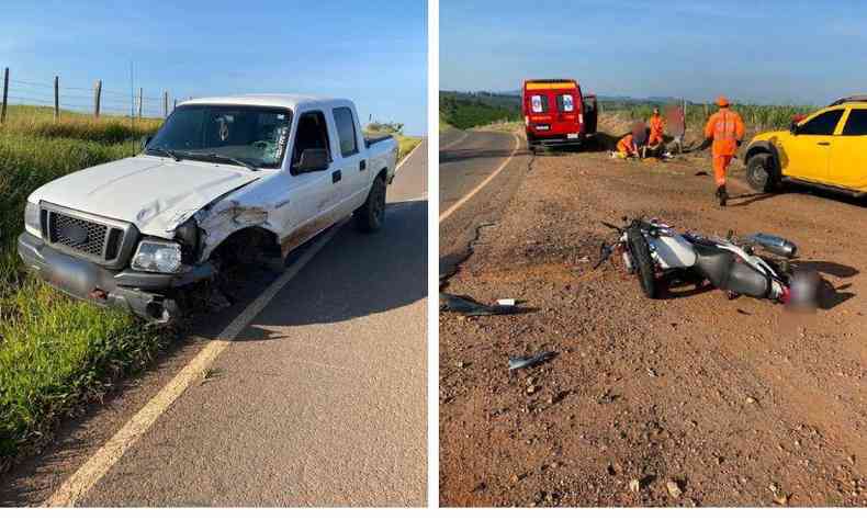 acidente entre caminhonete e moto no Sul de Minas