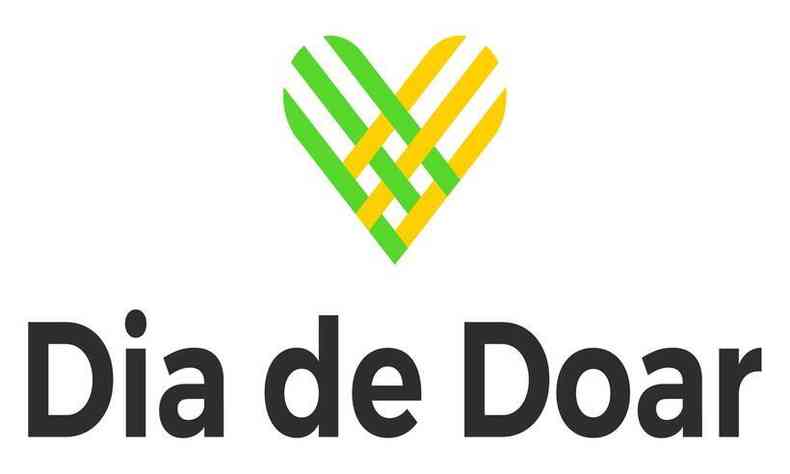 Logo do movimento, com um coração nas cores verde e amarela e Dia de Doar