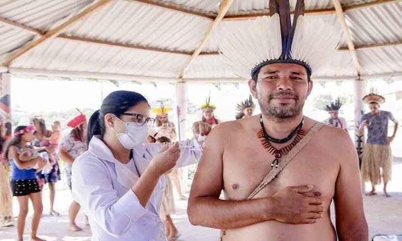 Ind�genas da tribo Kiriri foram imunizados em Caldas(foto: Ascom/divulga��o)
