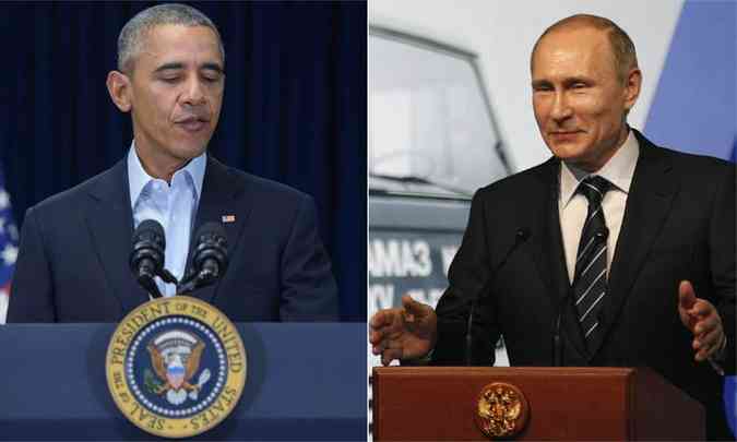 Os presidentes Barack Obama e Vladimir Putin discutiram as tenses na Sria por telefone(foto: Mandel Ngan e ALEXANDER ZEMLIANICHENKO / AFP PHOTO)