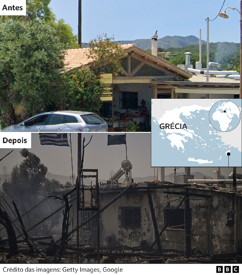 Fotos mostram casa antes e depois do incndio
