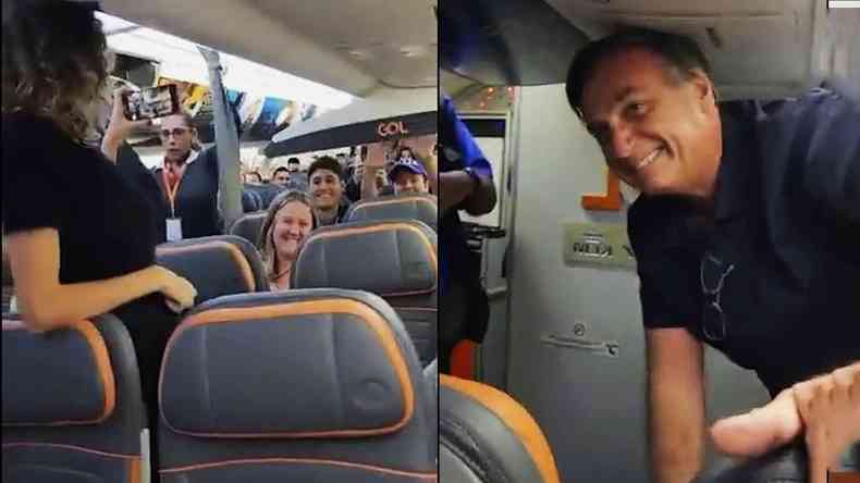 Passageiros se manifestam durante chegada de Bolsonaro em avio