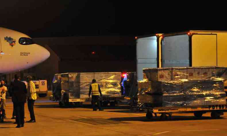Doses da CoronaVac desembarcaram nessa segunda-feira no aeroporto de Confins(foto: Marcos Vieira/EM/D. A Press)