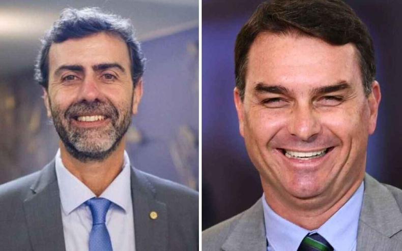 Marcelo Freixo e Flavio Bolsonaro(foto: REDES SOCIAIS/REPRODUÇÃO) Montagem de fotos do deputado Marcelo Freixo e do senador Flávio Bolsonaro