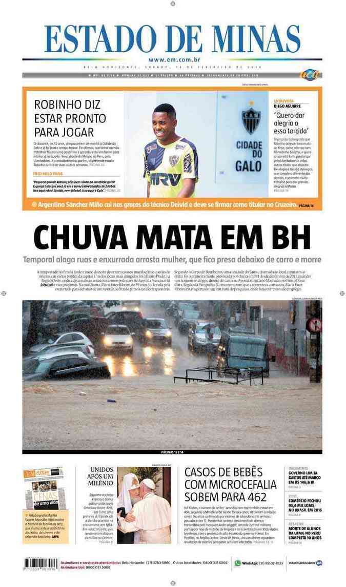Confira a Capa do Jornal Estado de Minas do dia 13/02/2016
