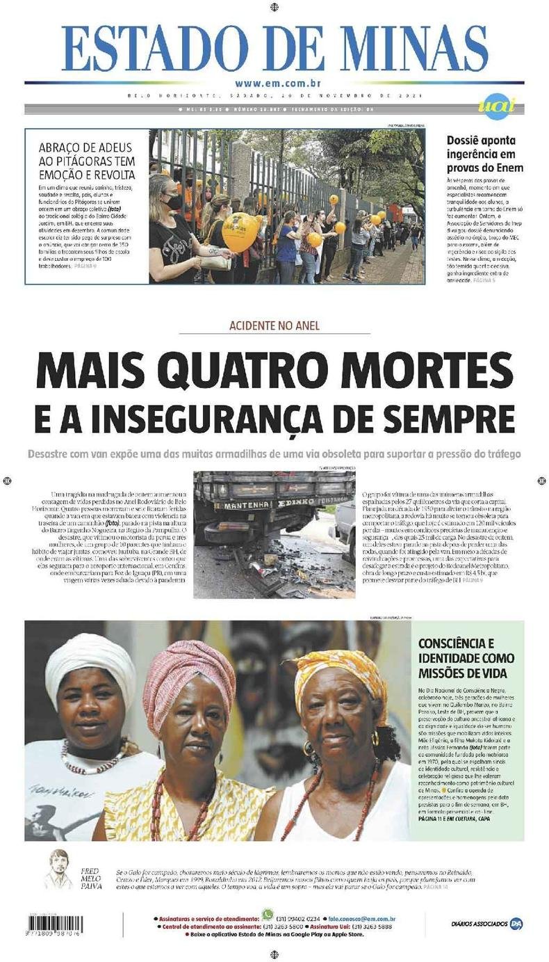 Confira a Capa do Jornal Estado de Minas do dia 20/11/2021