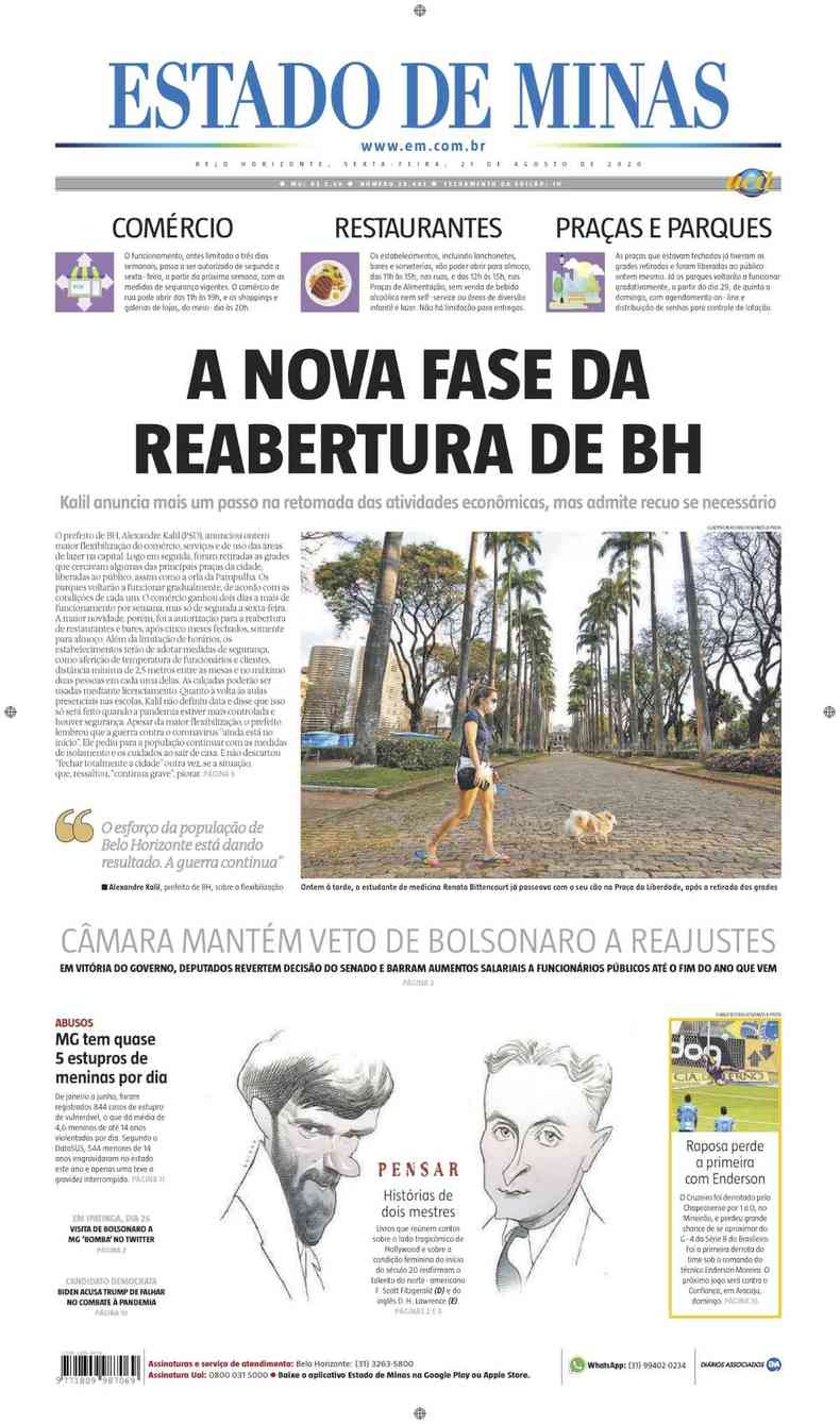 Confira a Capa do Jornal Estado de Minas do dia 21/08/2020(foto: Estado de Minas)