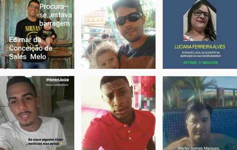 Fotos dos desaparecidos no rompimento da barragem esto em perfil criado por moradora de Brumadinho(foto: Reproduo/Instagram)