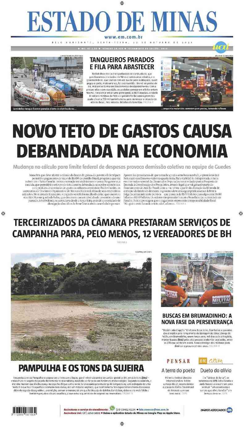 Confira a Capa do Jornal Estado de Minas do dia 22/10/2021