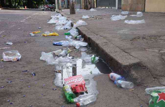 Vias de Belo Horizonte ficaram tomadas de lixo depois das passagens dos blocos(foto: Paulo Filgueiras/EM/D.A Press)