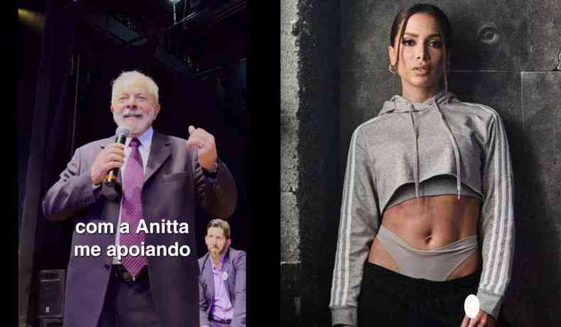 Foto do vdeo de Lula comemorando apoio de Anitta e foto promocional de Anitta