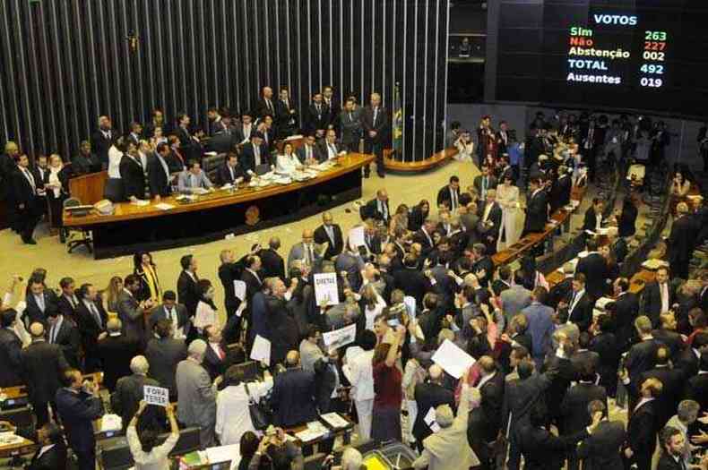 Deputados durante a votao de ontem no plenrio: sesso teve protesto contra o presidente no incio, mas terminou com a confirmao da vitria do Planalto no incio da noite(foto: Ed Alves/CB/D.A Press)