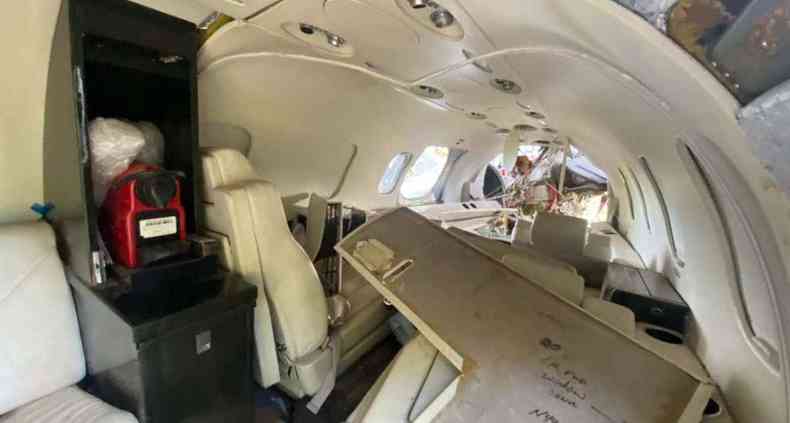 Imagem da aeronave aps o acidente(foto: Reproduo/WhatsApp)