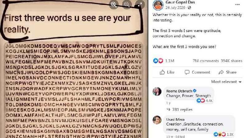 No segundo trimestre de 2021, post mais visualizado no Facebook dos EUA foi o de uma brincadeira de caa-palavras que mostraria a 'realidade da pessoa'(foto: Facebook)
