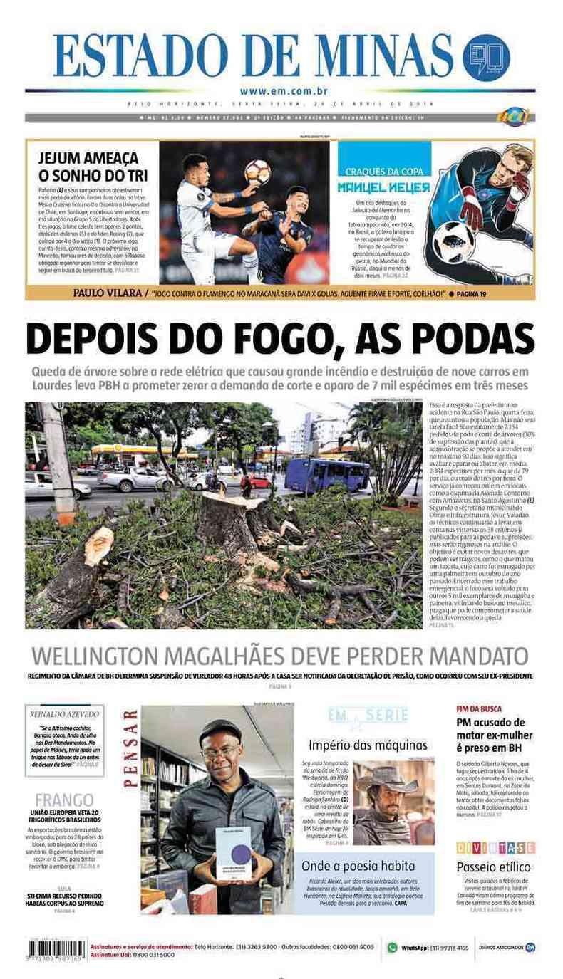 Confira a Capa do Jornal Estado de Minas do dia 20/04/2018