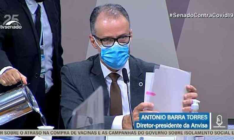 Antonio Barra Torres durante depoimento na CPI da COVID-19(foto: Reproduo/YouTube TV Senado)