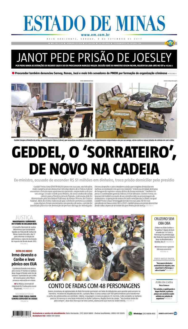 Confira a Capa do Jornal Estado de Minas do dia 09/09/2017