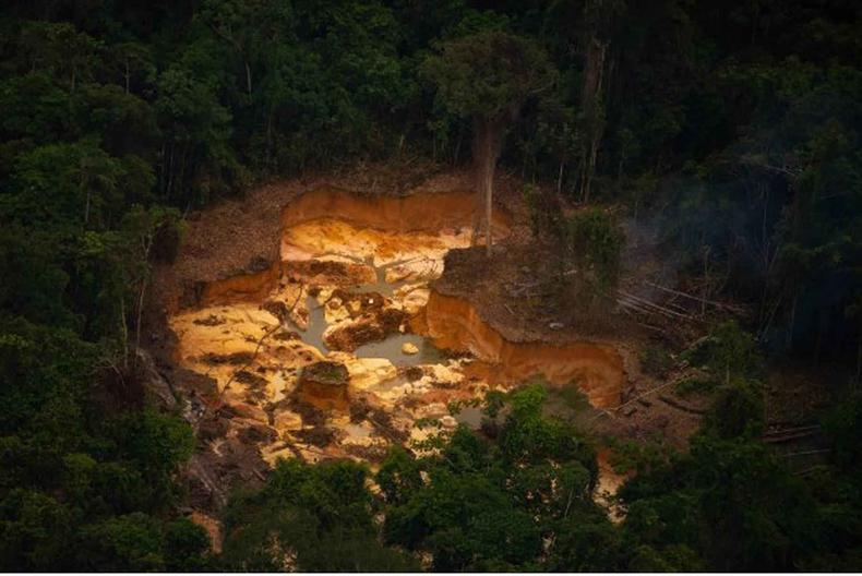 Em 2022, garimpo foi a principal causa de desmatamento nas terras indígena Yanomami(foto: Christian Braga/Greenpeace/Divulgação) foto de desmatamento em território yanomami