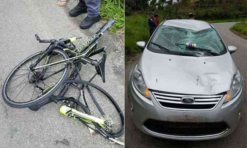 Bicicleta ficou retorcida depois do impacto com o carro(foto: Reproduo internet/Facebook)