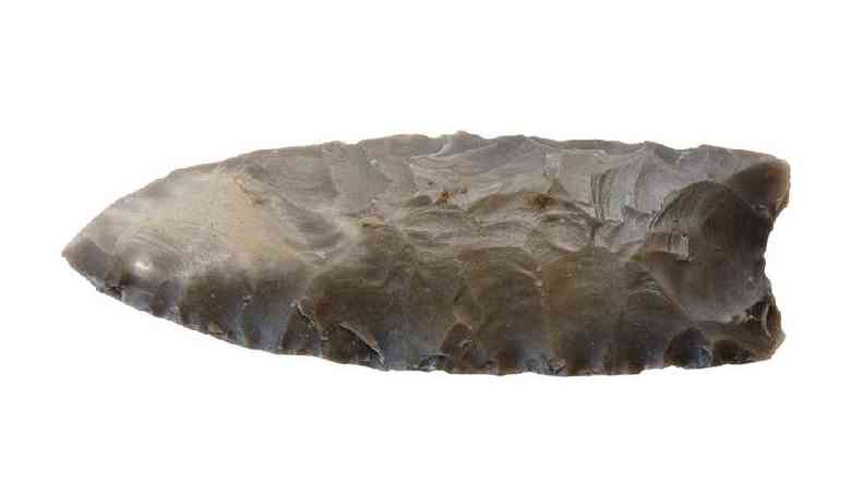 Ponta de pedra feita pela cultura Clovis, que acreditava-se ser a primeira leva de humanos no continente americano