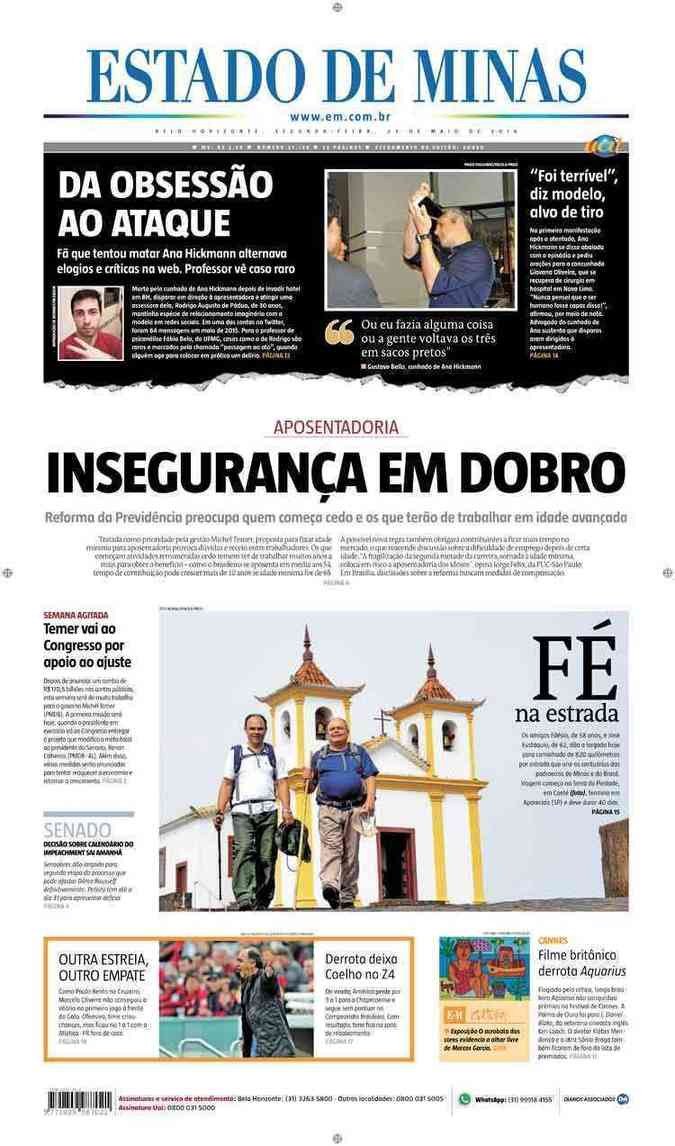 Confira a Capa do Jornal Estado de Minas do dia 23/05/2016
