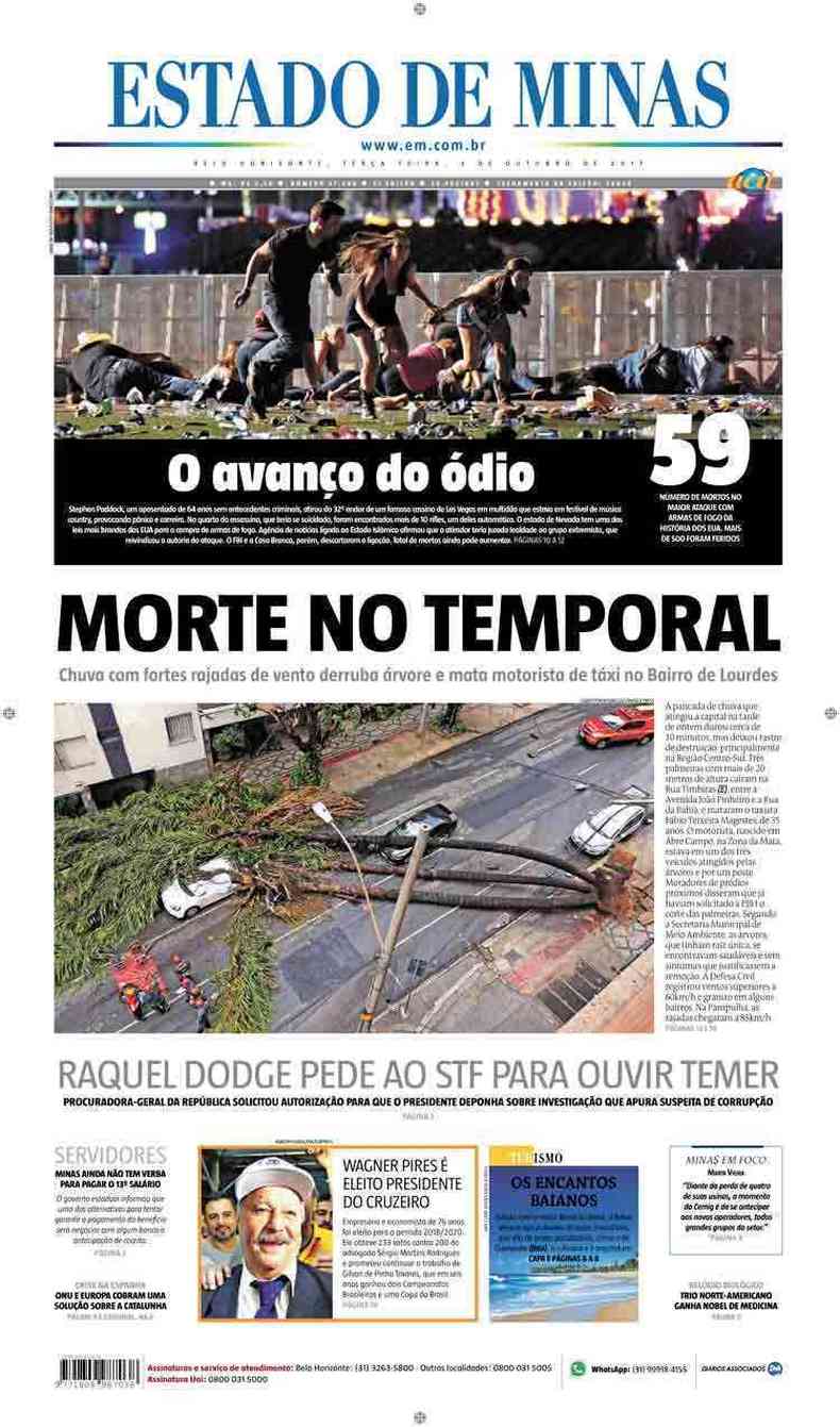 Confira a Capa do Jornal Estado de Minas do dia 03/10/2017
