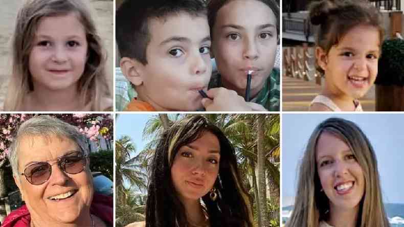 Imagens de seis pessoas que teriam sido sequestradas pelo Hamas
