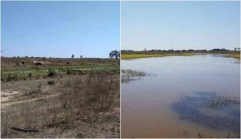 Imagens antes (E) e depois (D) da interveno mostram os efeitos da drenagem irregular nas lagoas protegidas pelos rgos ambientais(foto: Divulgao/Ibama)