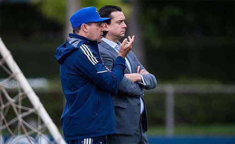 Luxemburgo e Srgio Rodrigues durante treino do Cruzeiro na semana passada