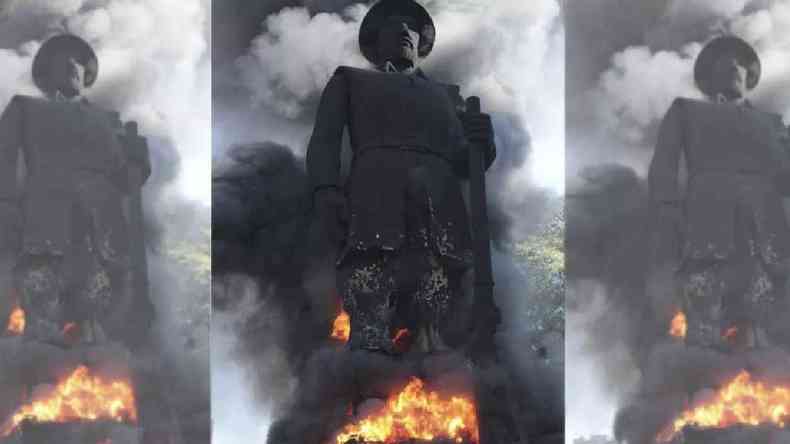 Estatua na Zona Sul de SP pega fogo(foto: Redes Sociais/Reproduo)