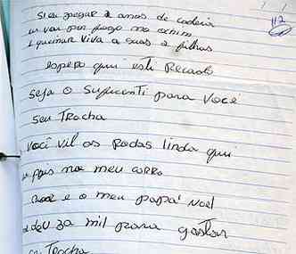 Carta escrita por um dos criminosos(foto: Cristina Horta/EM/D.A Press)