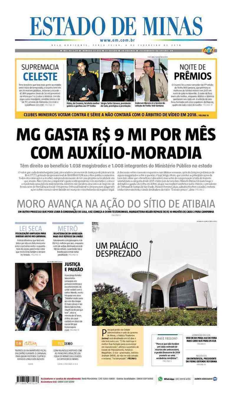 Confira a Capa do Jornal Estado de Minas do dia 06/02/2018