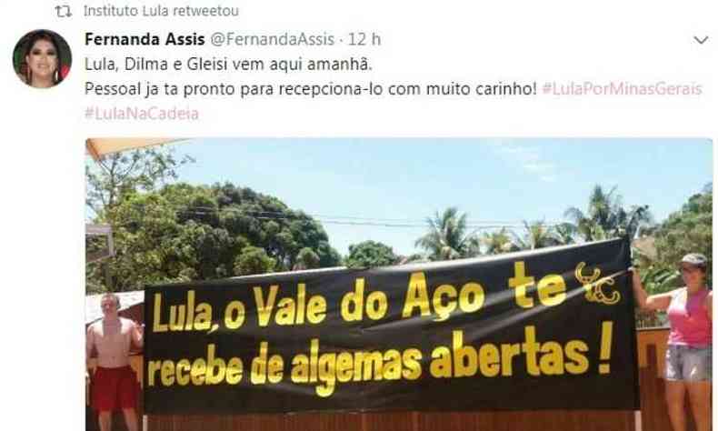 Um dos chamados para o protesto foi replicado pelo Instituto Lula no Twitter(foto: Reproduo Twitter)