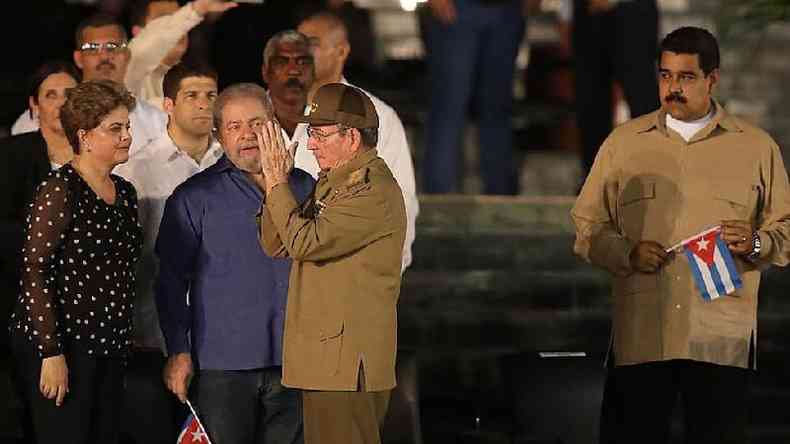 Dilma, Lula, Ral Castro e Nicols Maduro durante o funeral de Fidel em Cuba