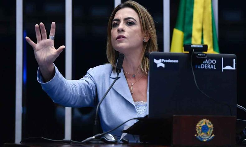 Senadora disse que não irá apoiar nem Lula nem Bolsonaro(foto: Marcos Oliveira/Agência Senado) Soraya Thronicke durante sessão no Senado