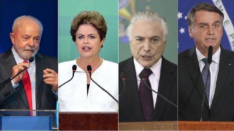 Foram gastos quase R$ 1,78 bilhão com cartões corporativos de 2004 a 2022, em valores atualizados(foto: Agência Brasil) Montagem com imagens de Lula, Dilma, Temer e Bolsonaro