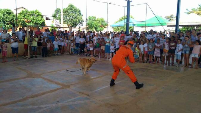 Houve demonstração de adestramento dos animais e orientação sobre situações de risco(foto: Corpo de Bombeiros/Divulgação) Houve demonstração de adestramento dos animais e orientação sobre situações de risco(foto: Corpo de Bombeiros/Divulgação)