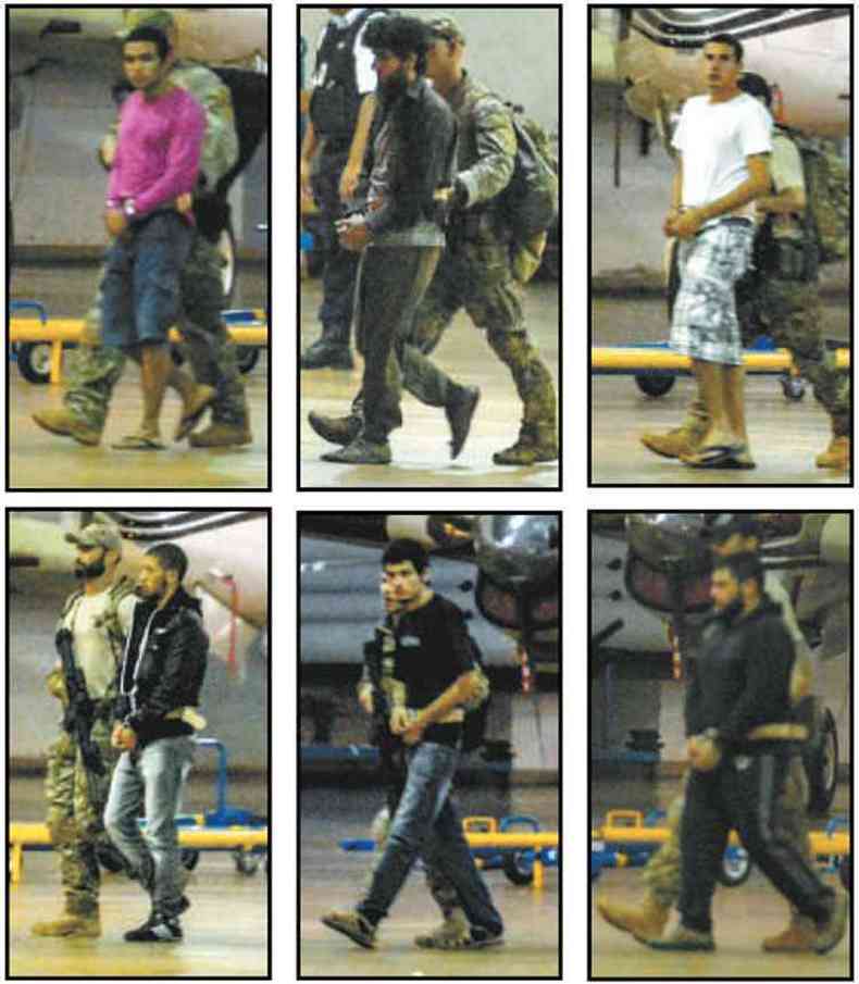 Suspeitos durante escala no aeroporto de Braslia na noite de quinta, antes de irem para Mato Grosso do Sul(foto: Valter Campos/Agncia Brasil )