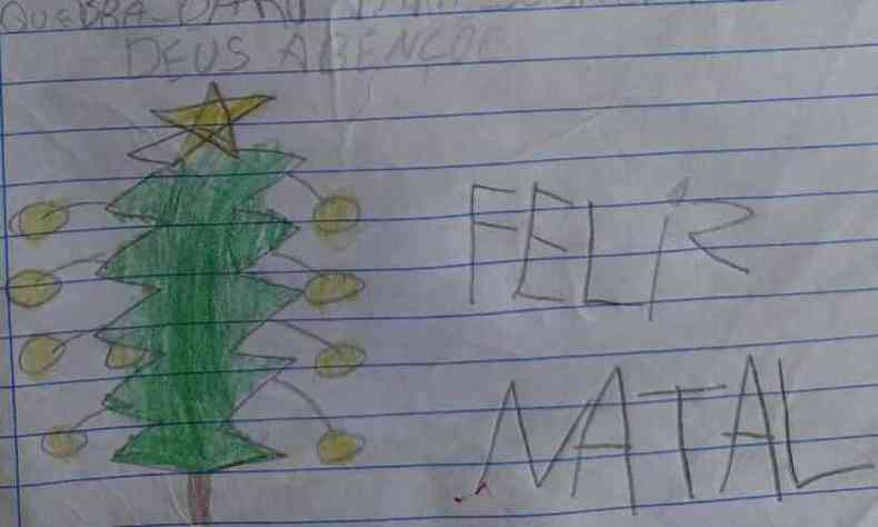 Carta escrita pelo pequeno Weylland Lorenzo, de 5 anos, para o Papai Noel(foto: Arquivo Pessoal)