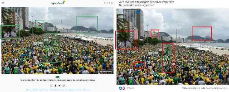 Comparao feita em 8 de setembro de 2021 entre imagem publicada em 2016 no site da Agncia Brasil (E) e a foto compartilhada no Facebook ( . / )