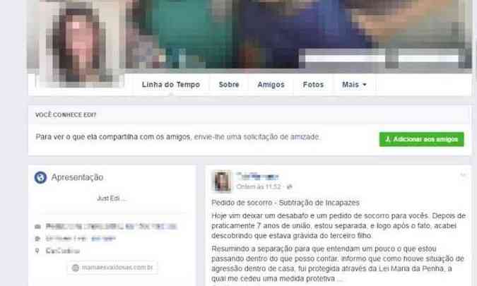 Em apelo na rede social, mulher conta seu drama e pede ajuda para ter filhos de volta (foto: Facebook/Reproduo)