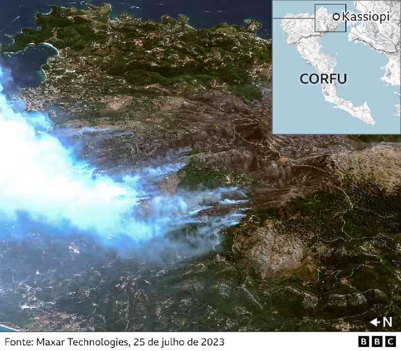 Imagem de satlite mostra fumaa em Corfu