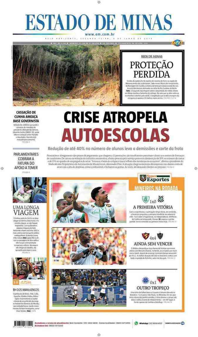 Confira a Capa do Jornal Estado de Minas do dia 06/06/2016