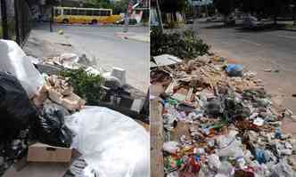 Sobras de construo, alimentos, galhos, utenslios domsticos, tudo se mistura no lixo deixado nas ruas Pitangui e Itagu(foto: Leandro Couri/EM/DA Press)