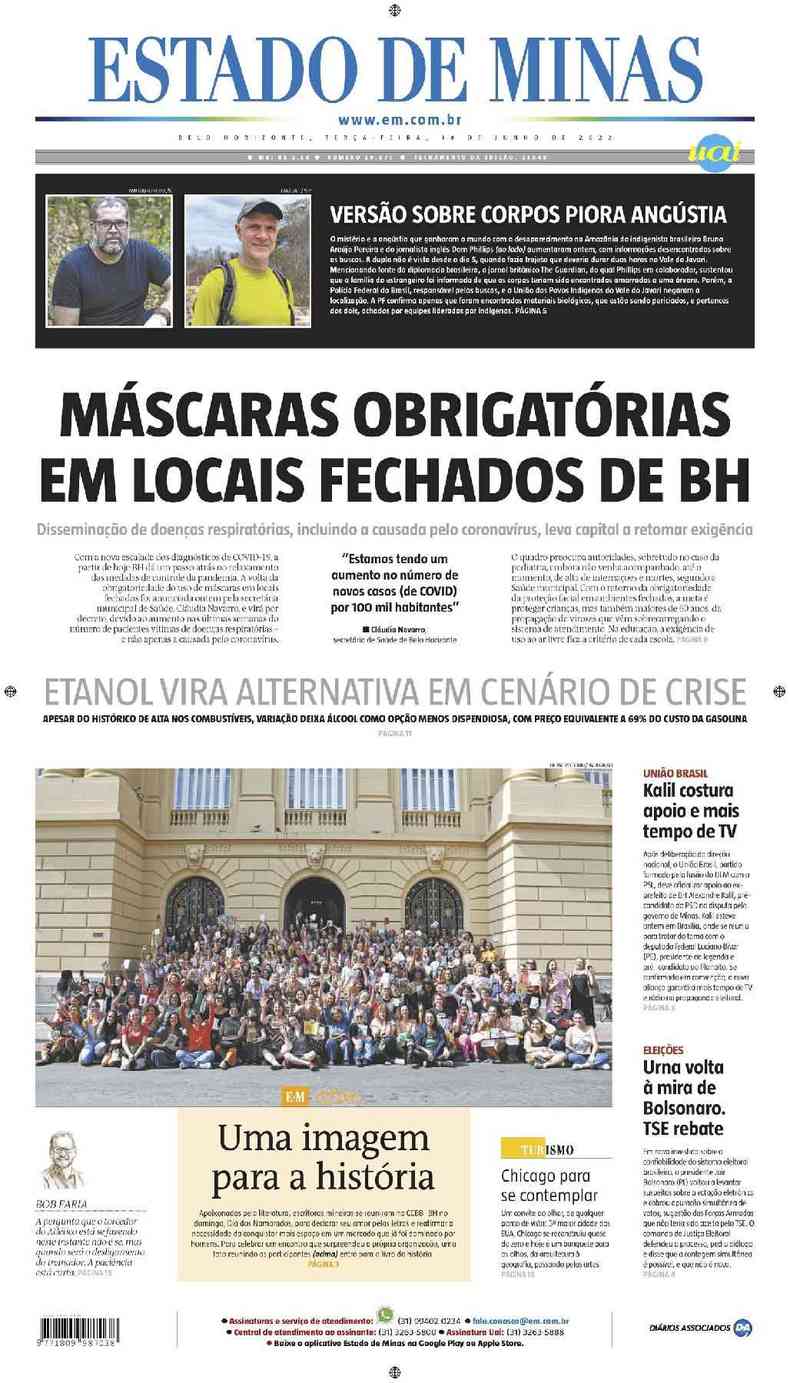 Confira a Capa do Jornal Estado de Minas do dia 14/06/2022