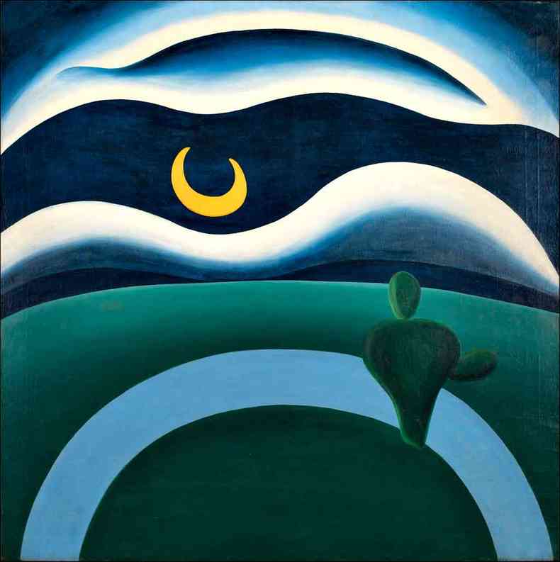 Tarsila do Amaral pintou o leo sobre tela A lua em 1928; nessa dcada a artista realizou os mais importantes trabalhos de sua carreira (foto: moma/divulgao)